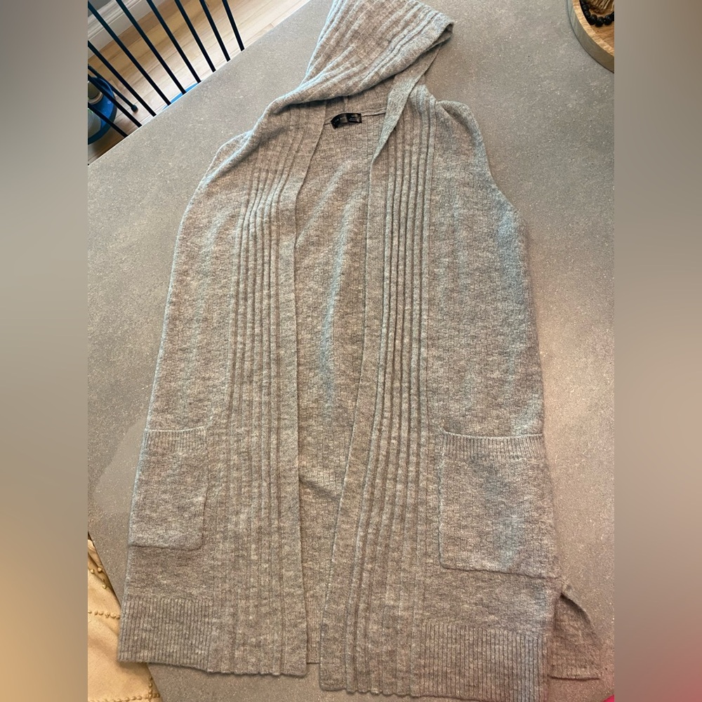 Gray Knit Cardigan Sweater
